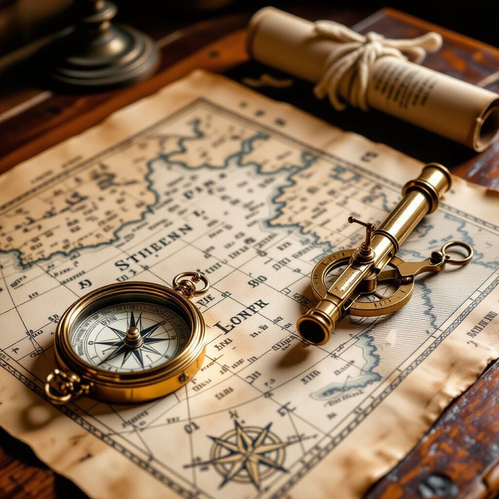 Old Sailor's Treasure Map with Sextant