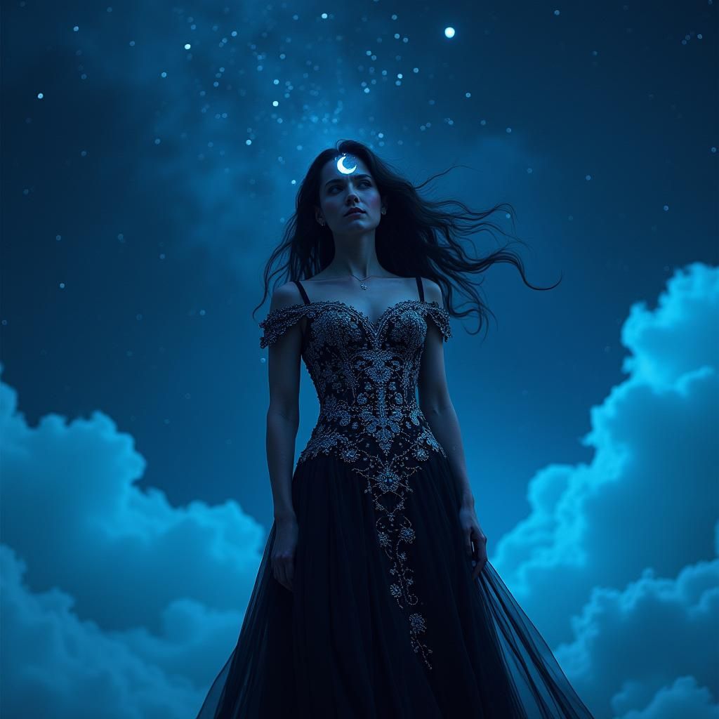 Mystical Scorpio Woman Under Starry Night Sky