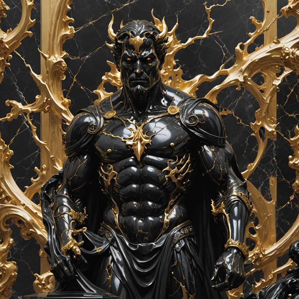 Sinister Gold and Black Marble Statue