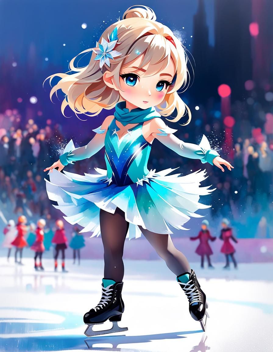 Chibi Figure Skater in Watercolor Style