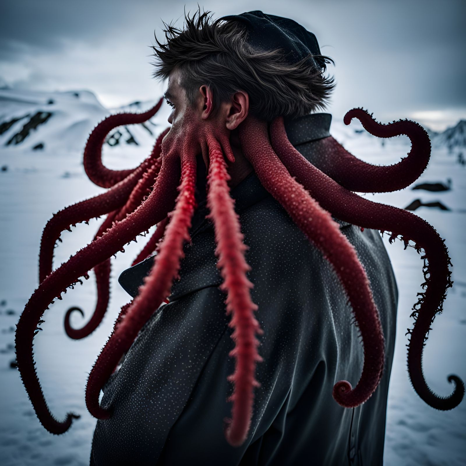 Antarctic Silhouette with Red Tentacles Portrait