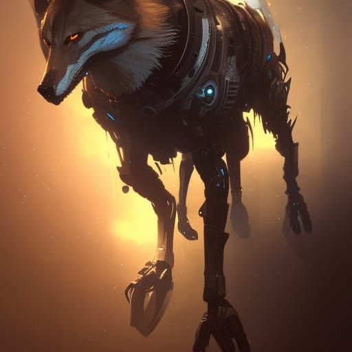 Hyperdetailed Cyborg Wolf in Dark Fantasy Style
