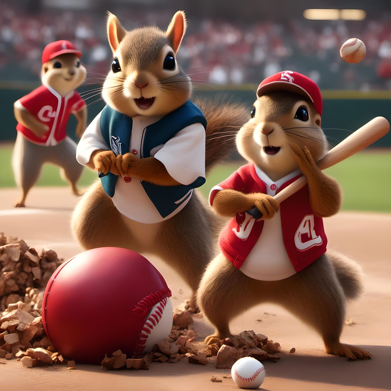 Squirrel Baseball Team Playing Ballgame