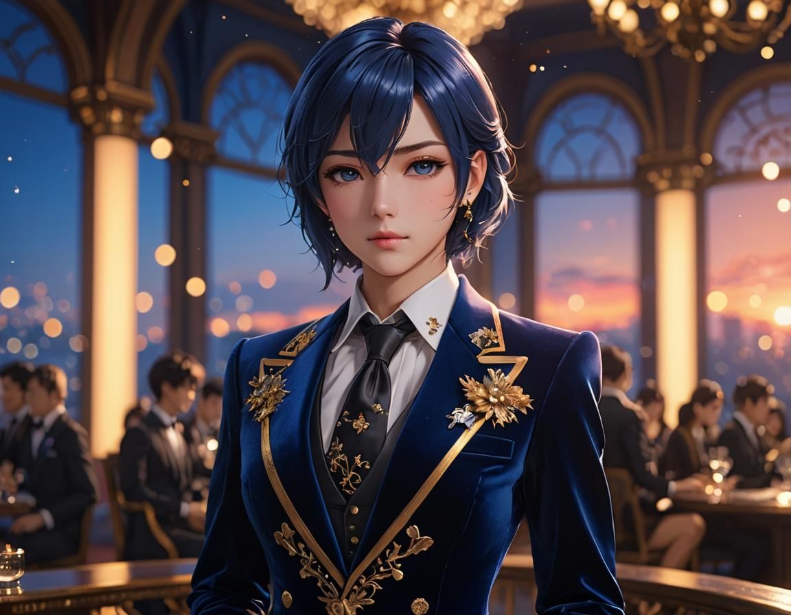 Velvet Blue Ballroom Suit in 3D Anime Art