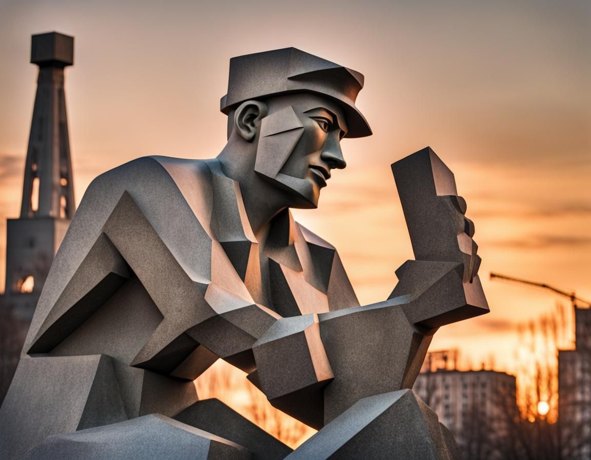 Cubist Sculpture of Soviet Steel Worker