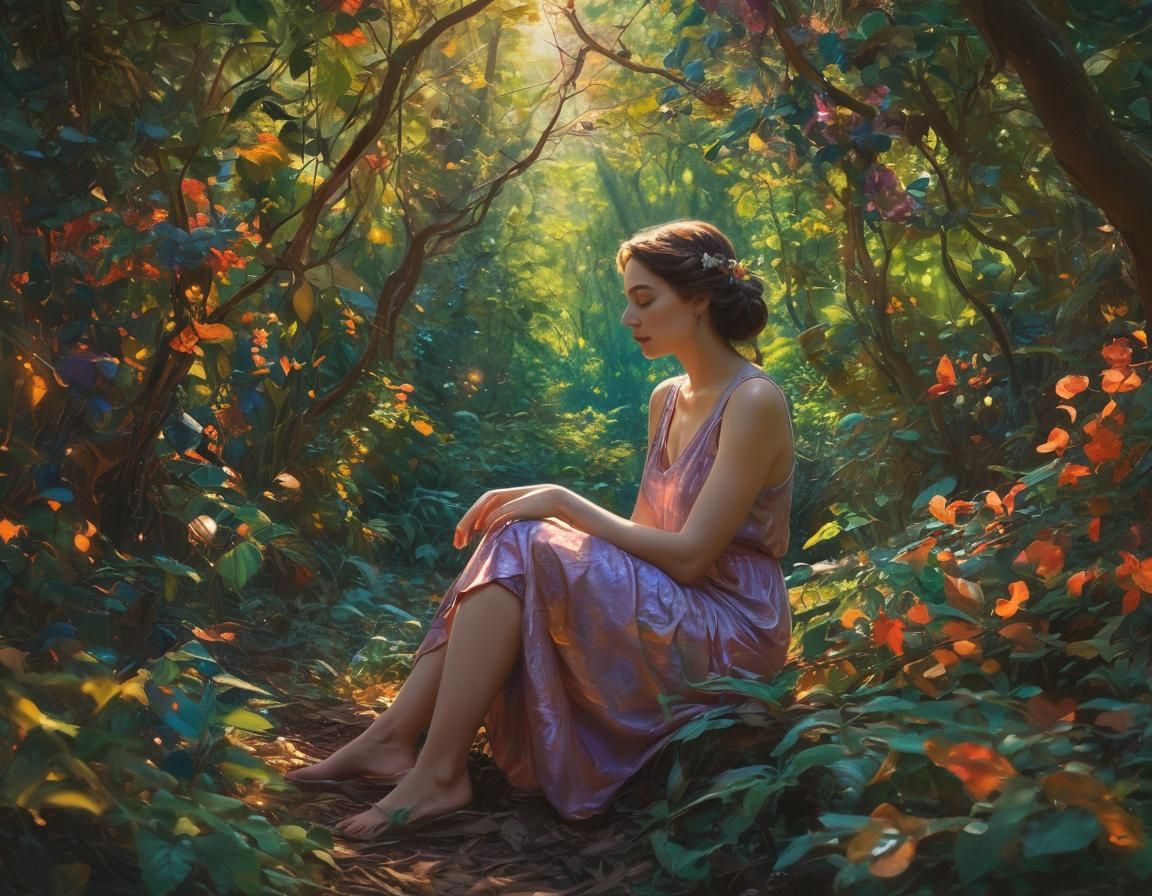 Mystical Forest Woman in Fauvist Style