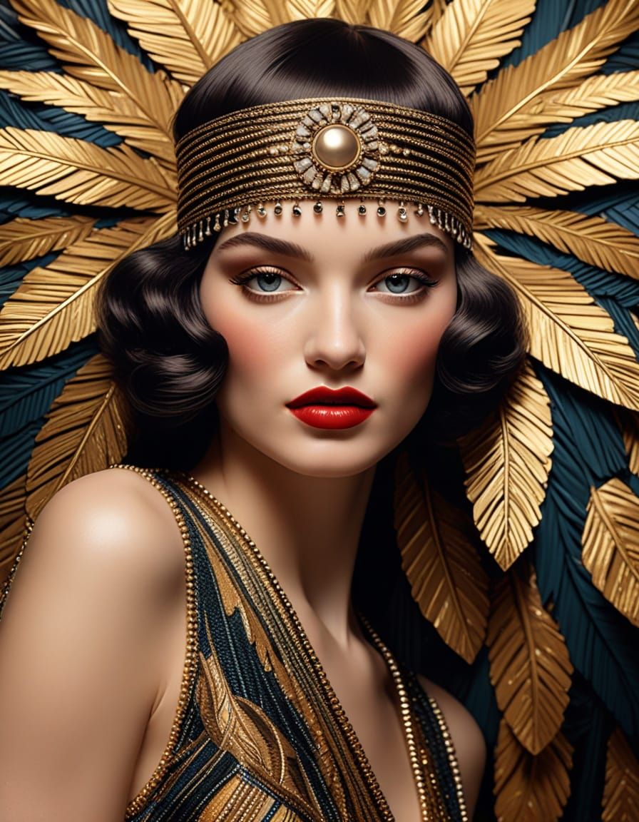 Art Deco Flapper Girl in Opulent Oil Painting Style