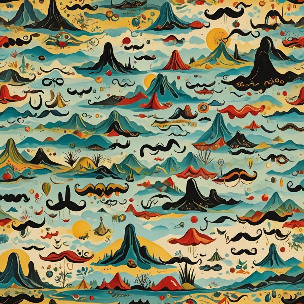 Surreal Melting Landscape with Cartoon Mustaches