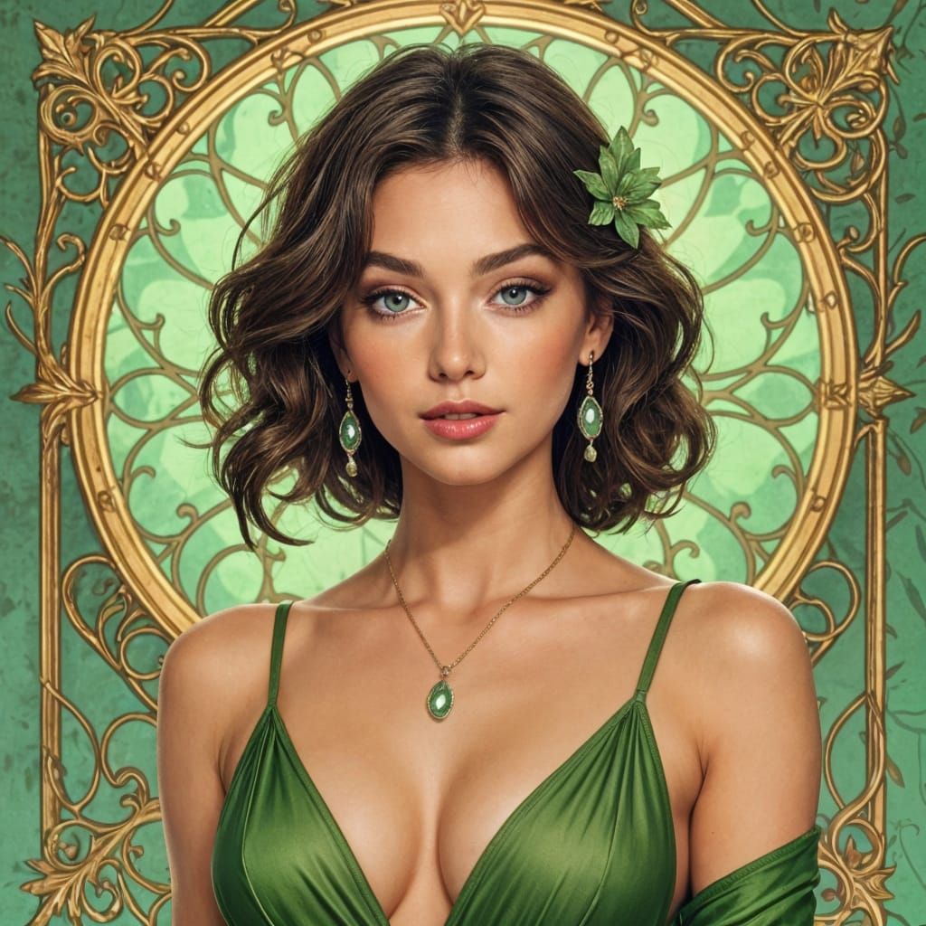 Woman with Green Hair and Green Eyes