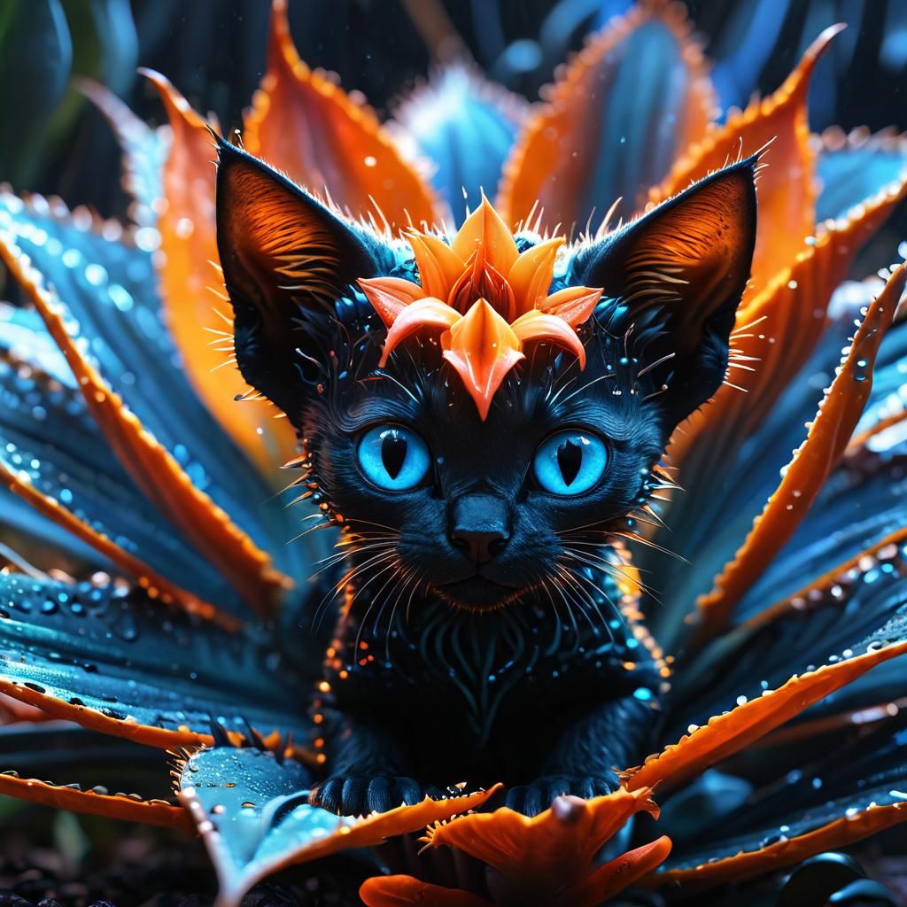 Glowing Agave Kitten in Bioluminescent Bloom