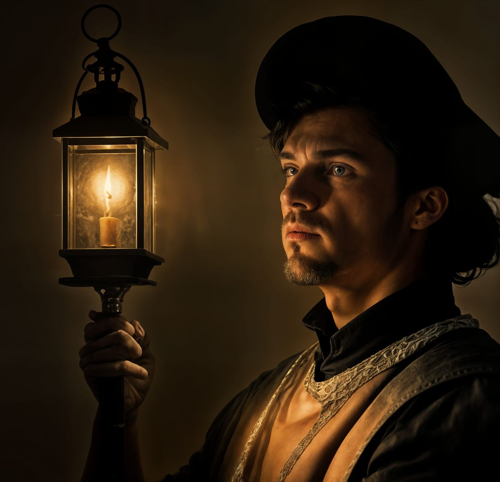 Man in Caravaggio Style with Deep Saturation and High Contra...