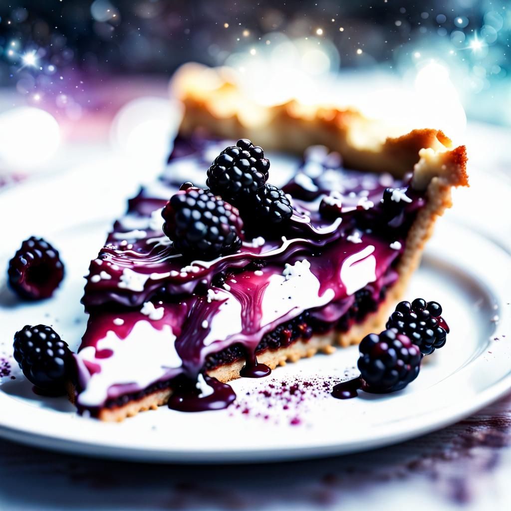 Steaming Blackberry Pie Slice in Watercolor Style