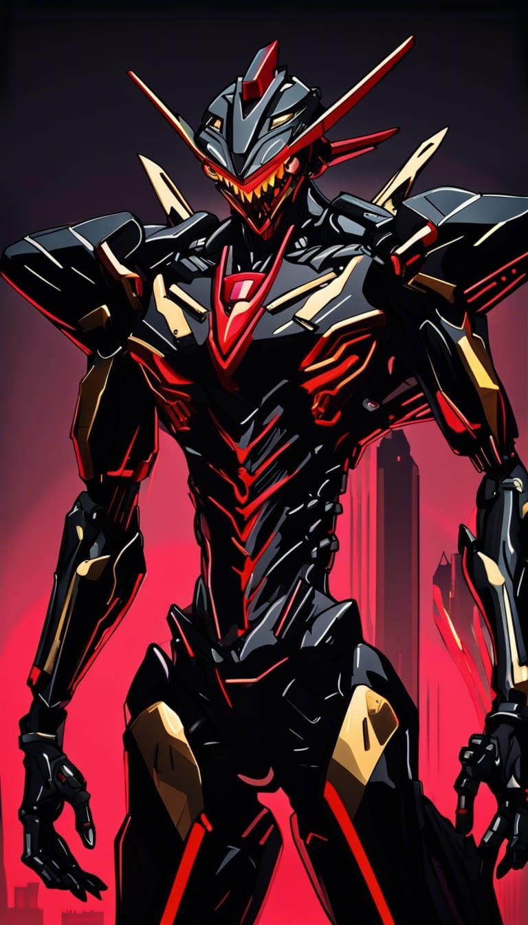 Neon Genesis Evangelion, hyper realistic, onyx black reflect...