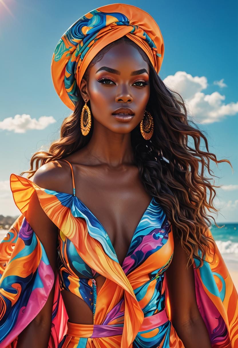 Psychedelic Fantasy: African Model in Vibrant Digital Art