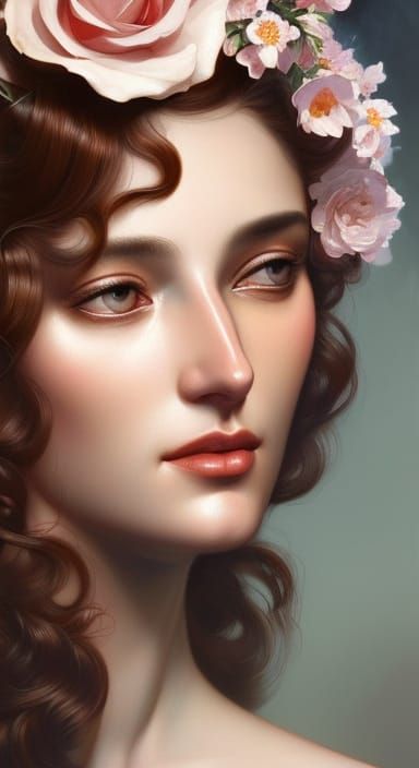 Floral Portrait in Renaissance Style, Digital Art