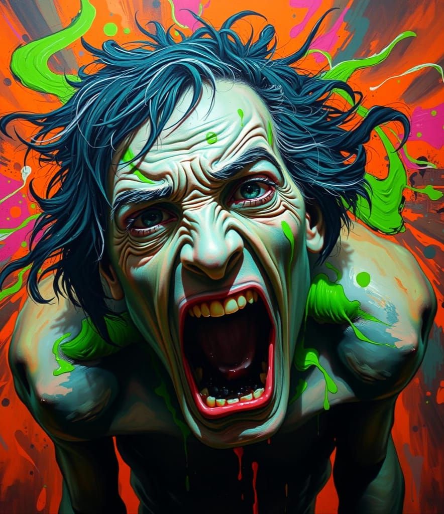 Distorted Figure Expressing Turmoil in Oil Painting