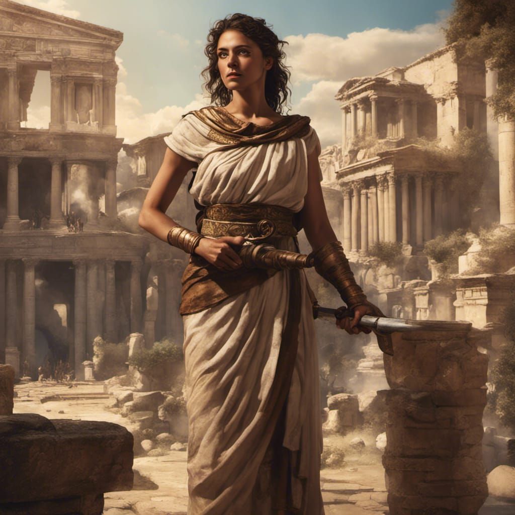 Roman Woman Warrior in Ancient City