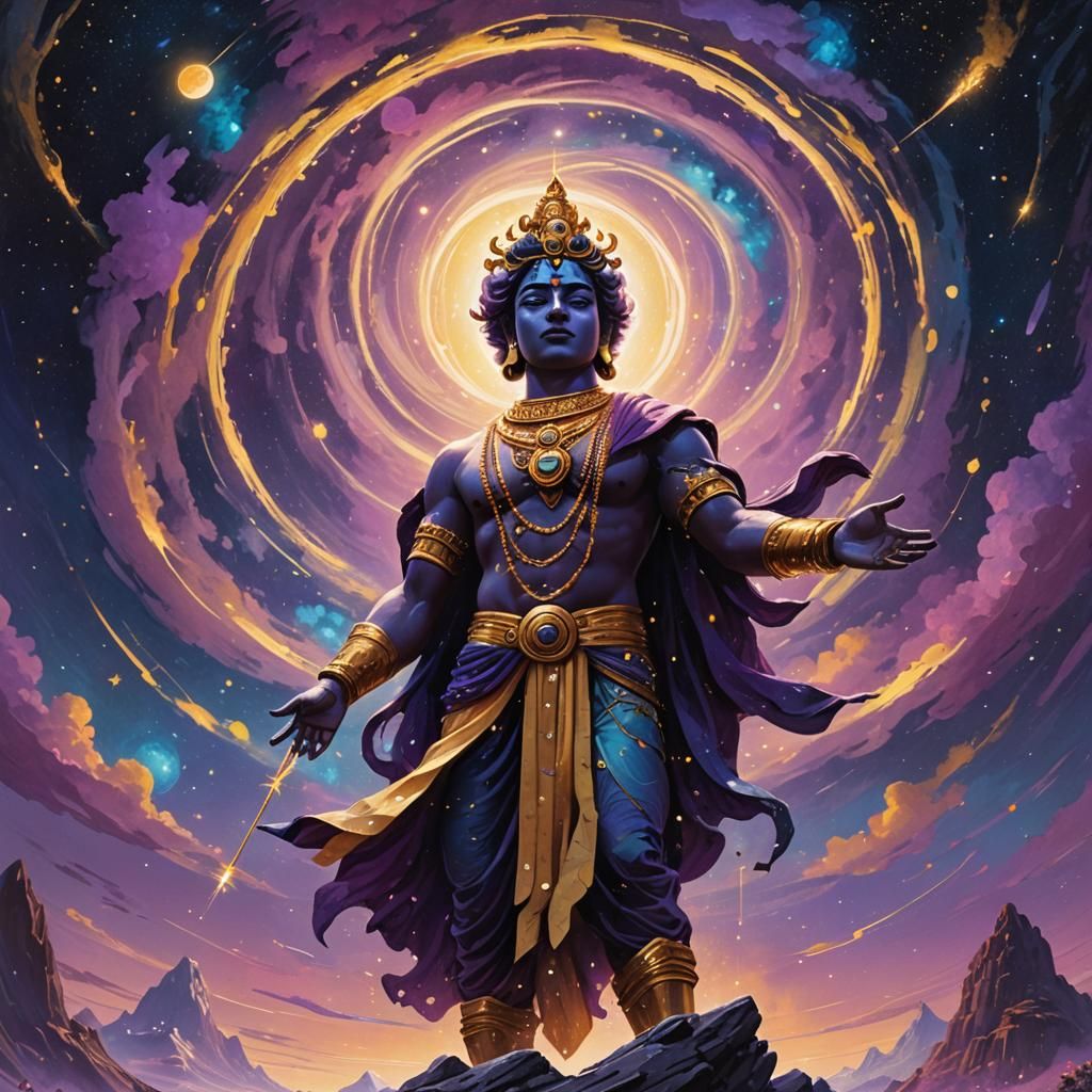 Krishna in Starry Cosmos: Fantasy Concept Art