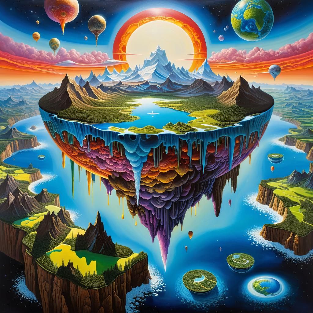 Dreamlike Flat Earth in Mixed Media