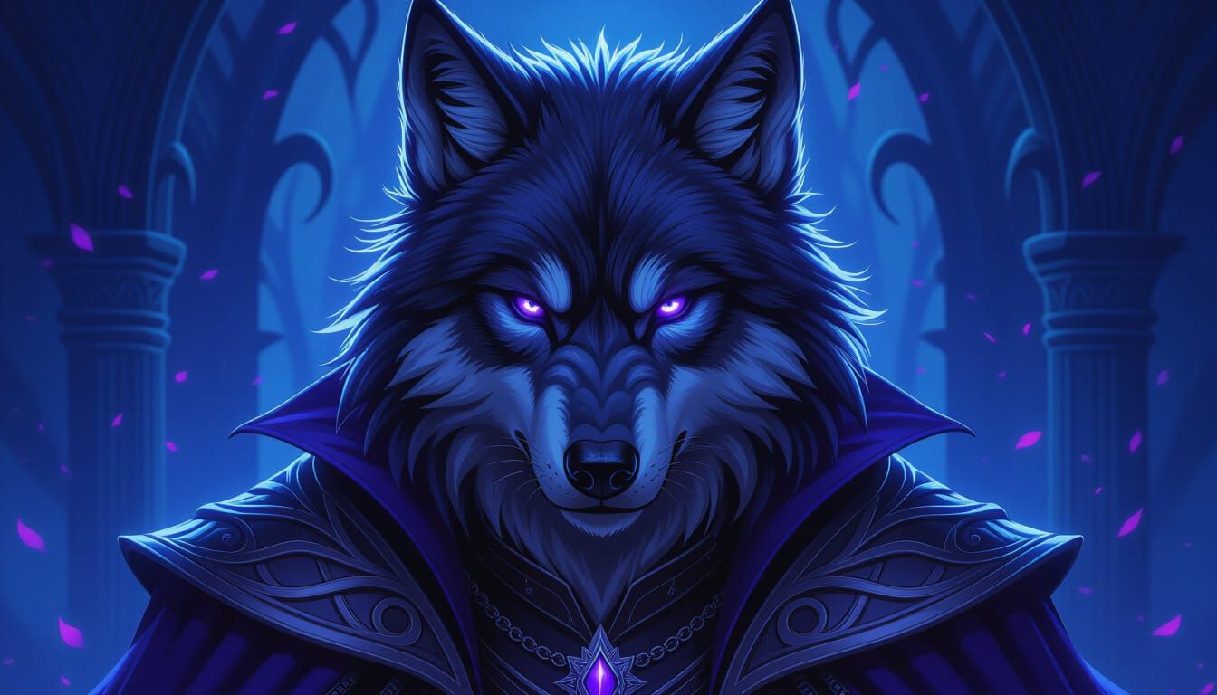 Drow Wolf with Amethyst Eyes in Mystical Lighting