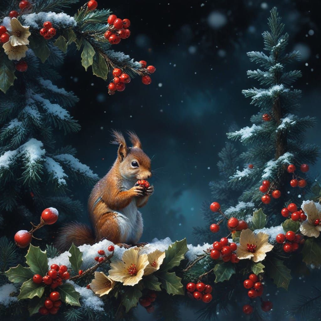 Whimsical Squirrel in Winter Wonderland