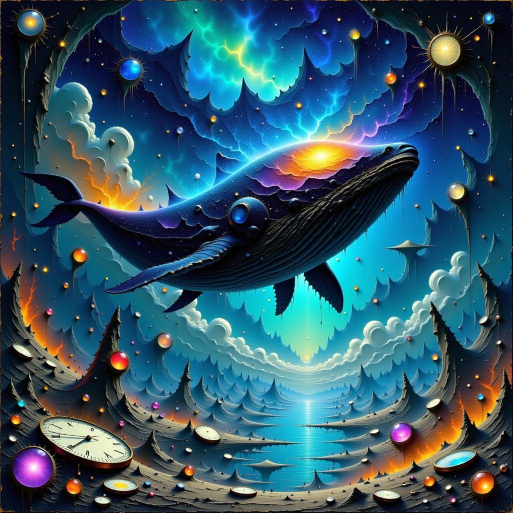 Cosmic Whale Drifting Through a Surreal Dreamscape
