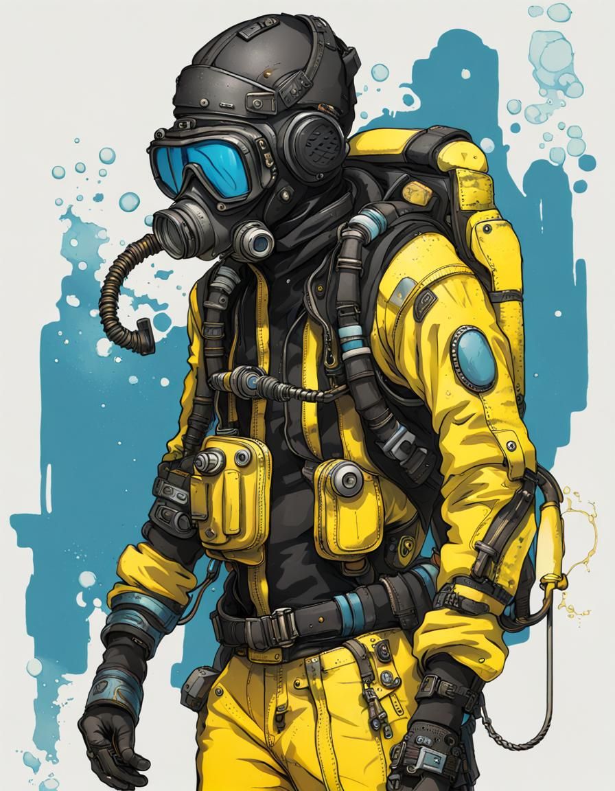 Post-Apocalyptic Cyberpunk Scuba Diver in Vivid Colors