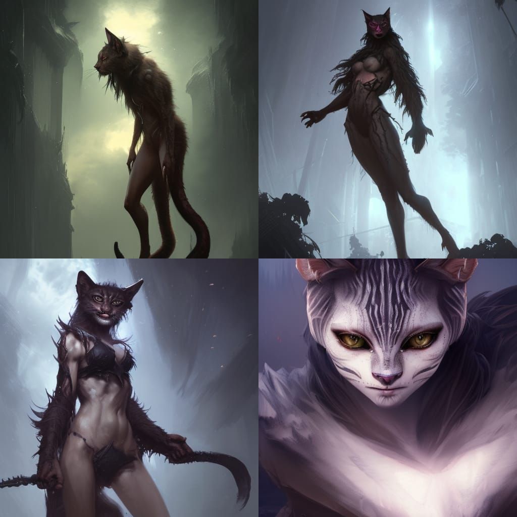 Detailed Female Werecat in Dark Fantasy Style