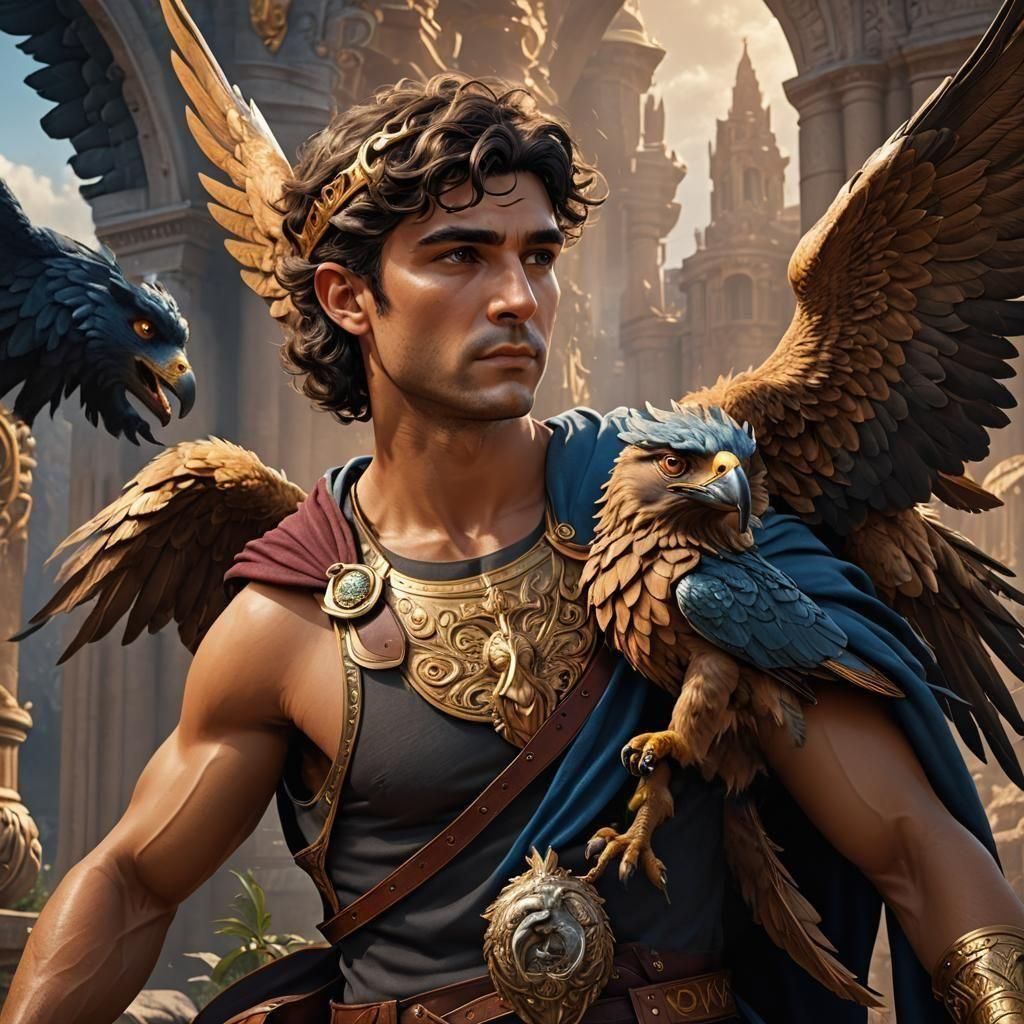 Hermes and Gryphon: Hyperrealistic Fantasy Portrait