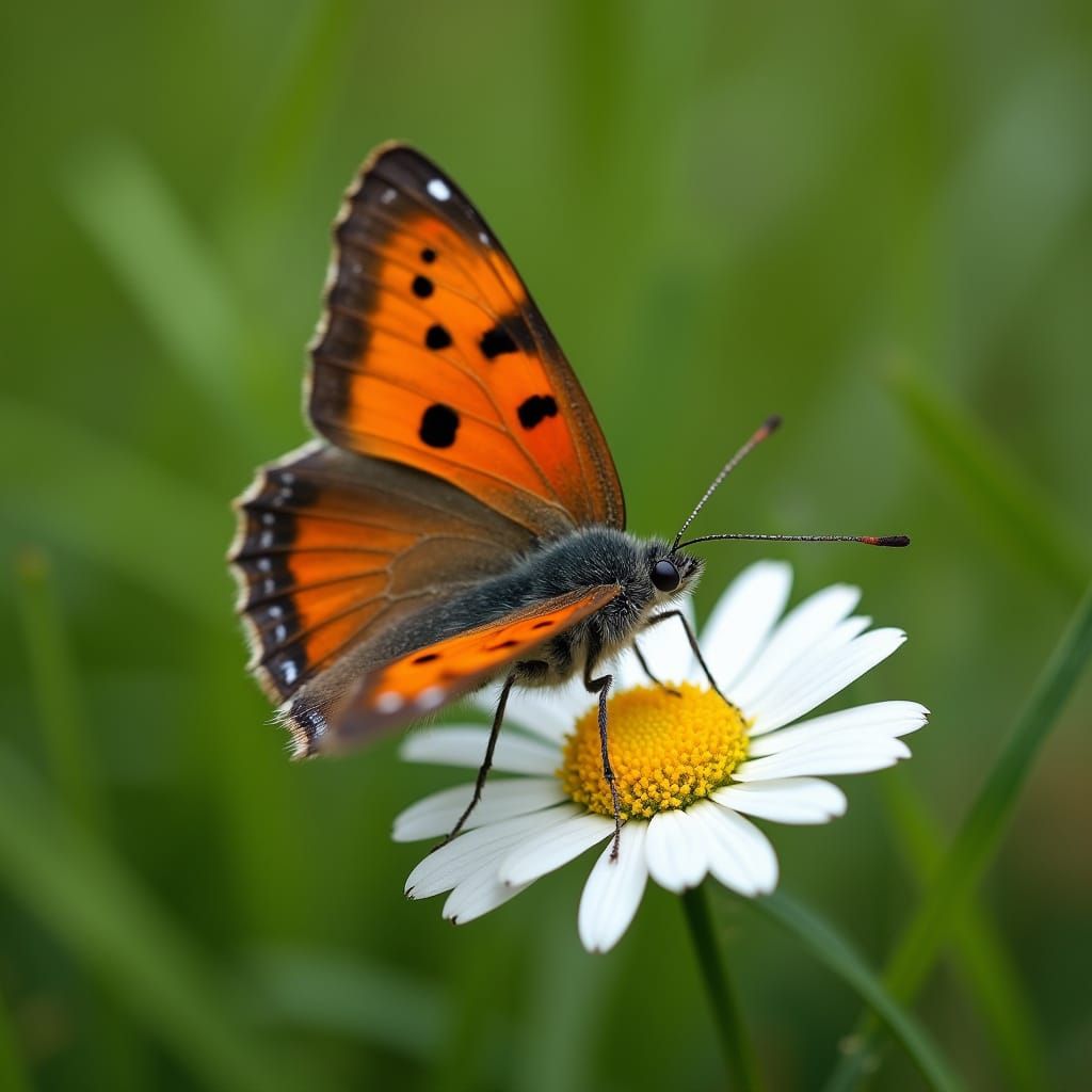 Small Copper Butterfly on Daisy, Macro Photography