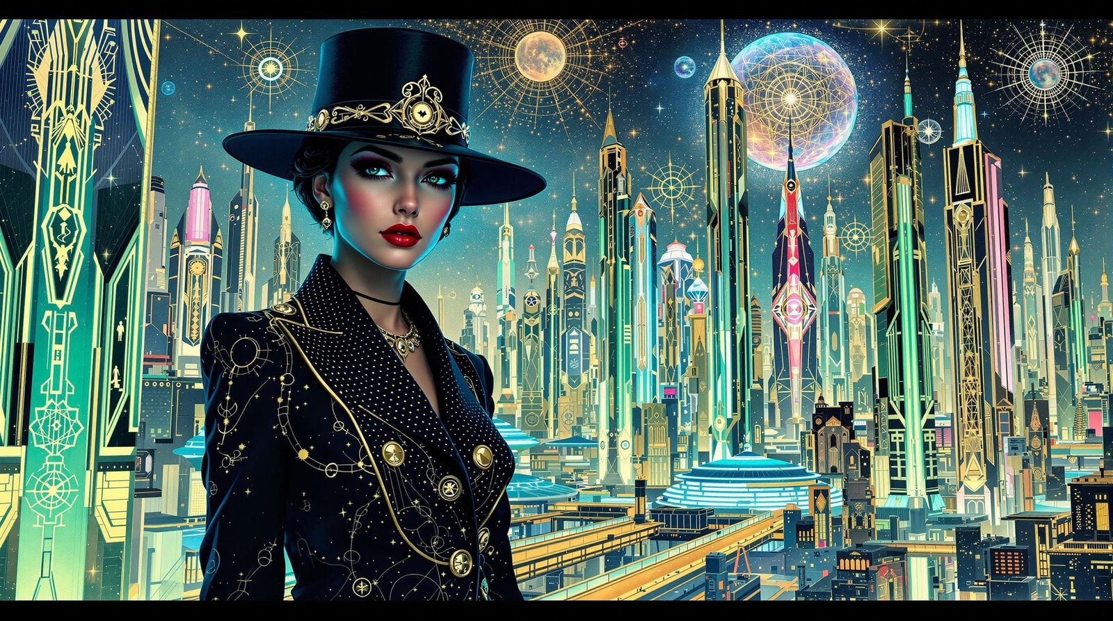 Elegant Businesswoman in Cyberpunk Metropolis