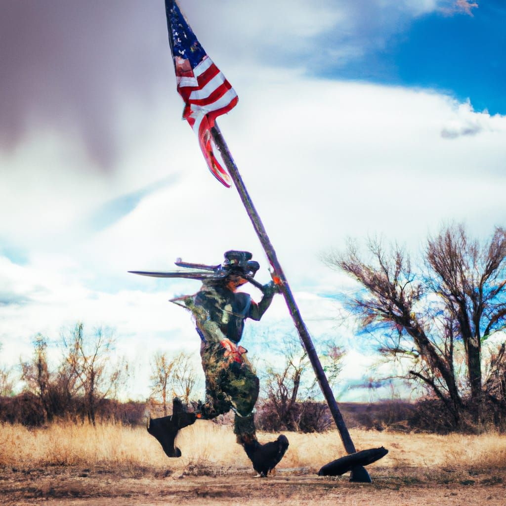 Patriot Running with American Flag and Rifle