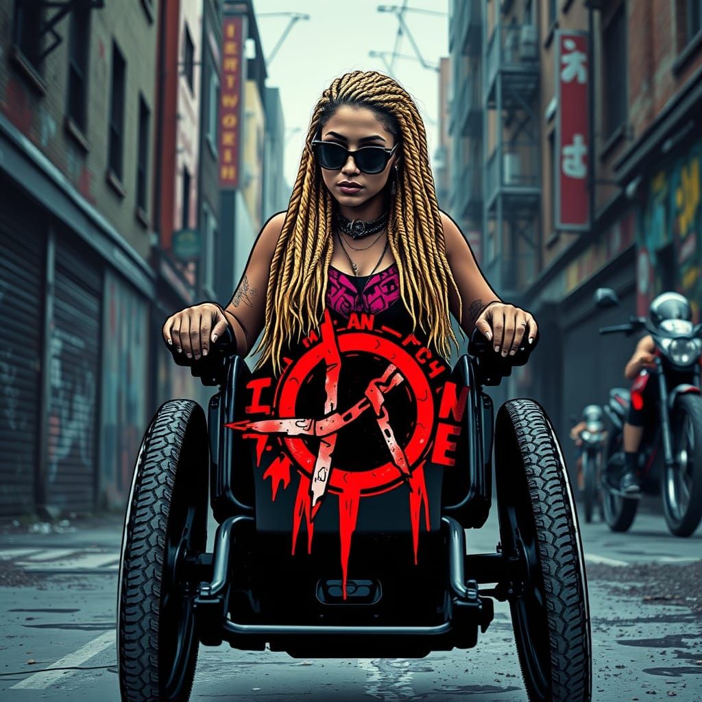 Rebellious Anarchy Woman in Electric Wheelchair
