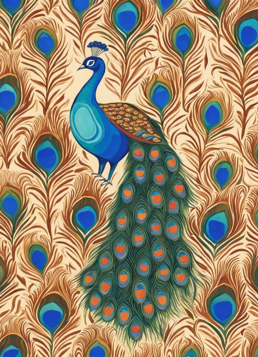 Colorful Peacock Folk Art Illustration