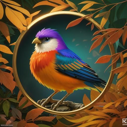 Mystical Bird with Burning Feathers in Surreal Style