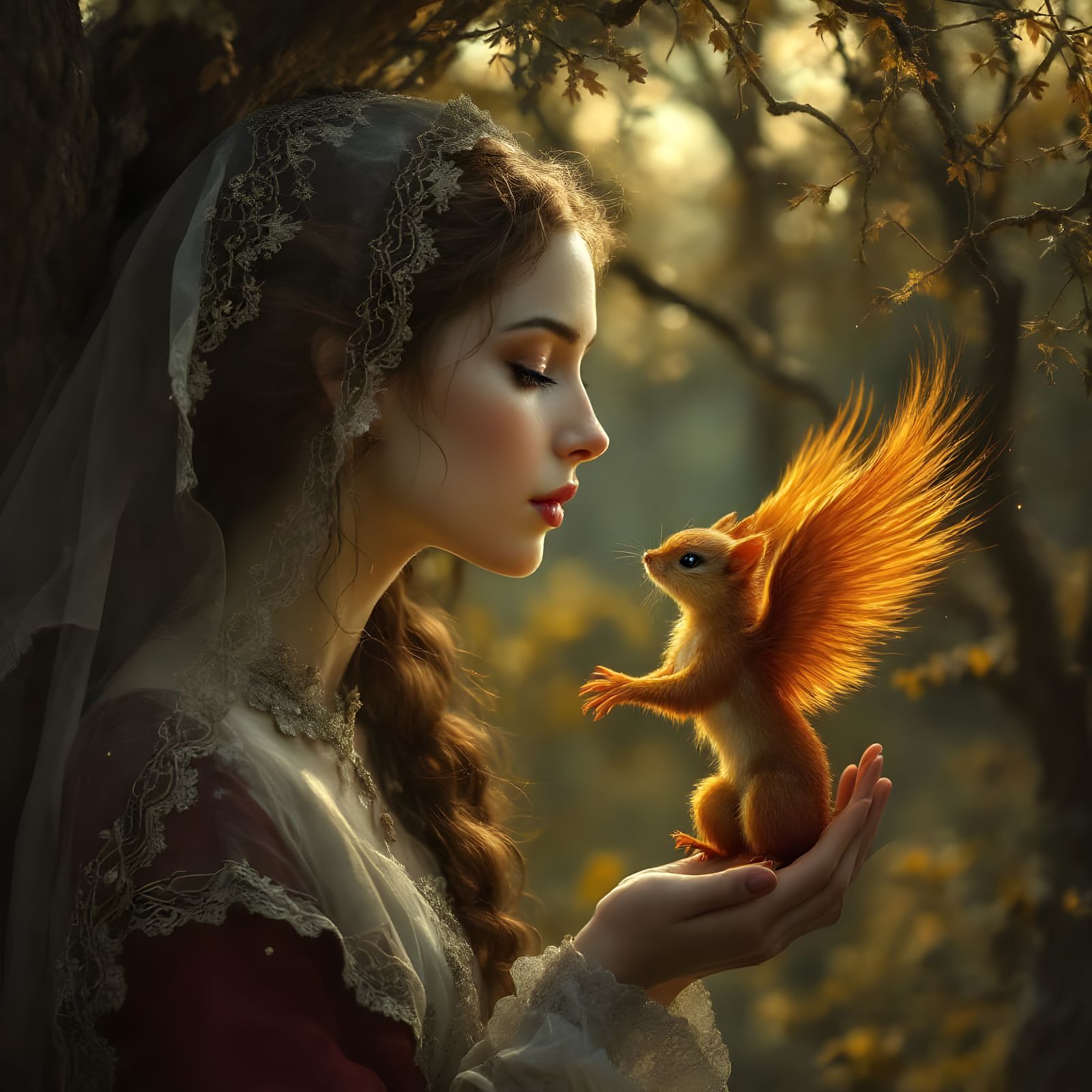 Lady and Phoenix Squirrel in Da Vinci Style