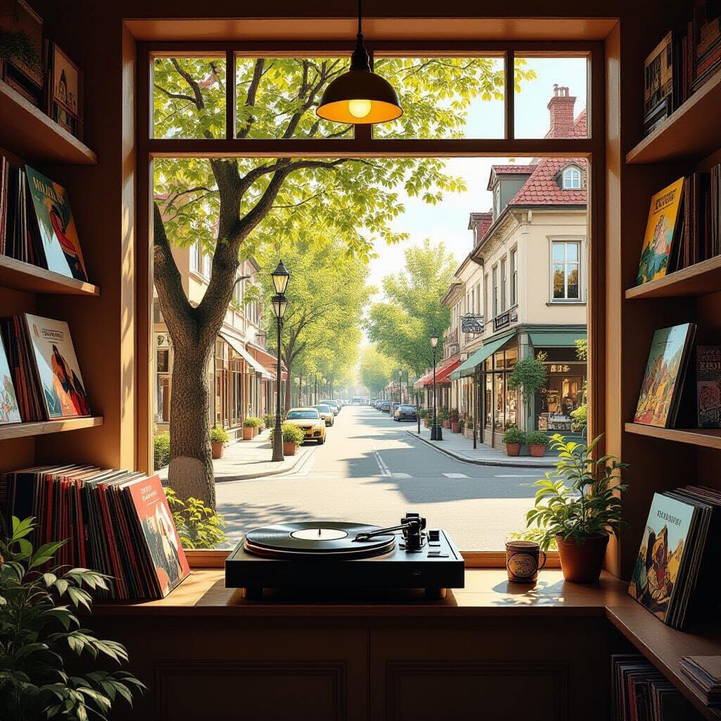 Tranquil Shop with Record Player in Fantasy Art Style