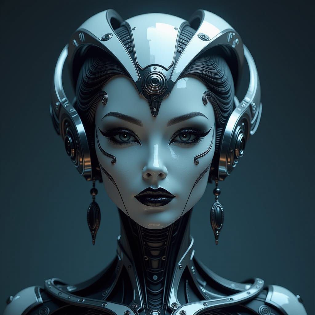 Futuristic Alien Sculpture with Victorian Elements