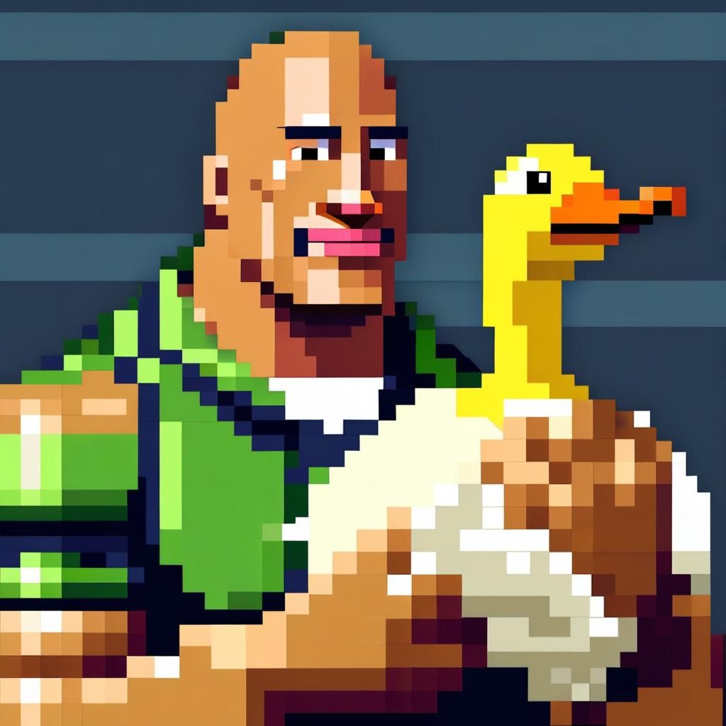 Dwayne Johnson and Duck in Pixel Art