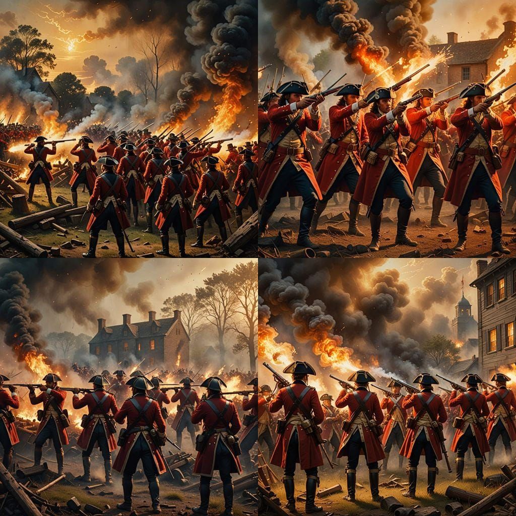 Redcoats in Epic Battle Scene Firing Muskets