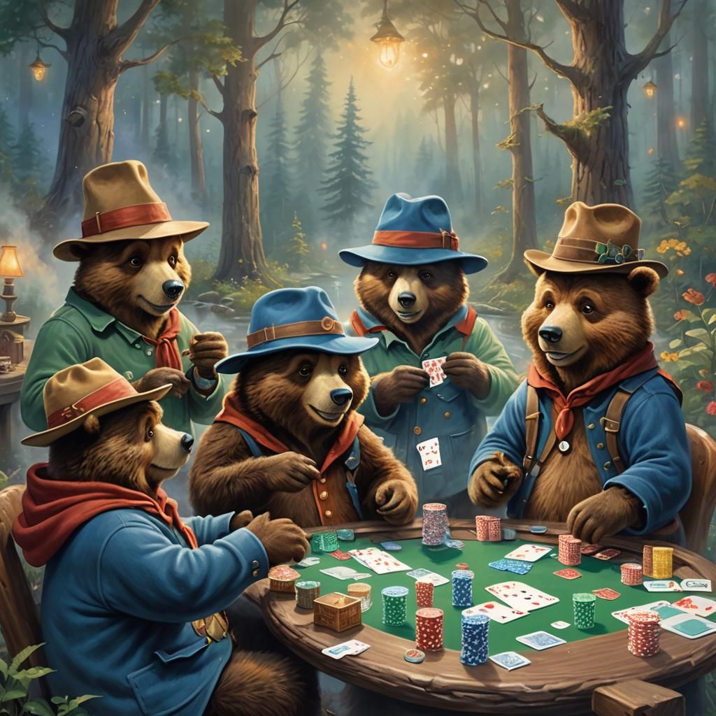 Bears Playing Poker in Disney Style