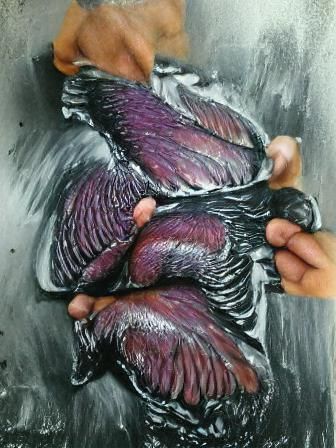 Purple Turkey Wings: Acrylic Charcoal Drawing
