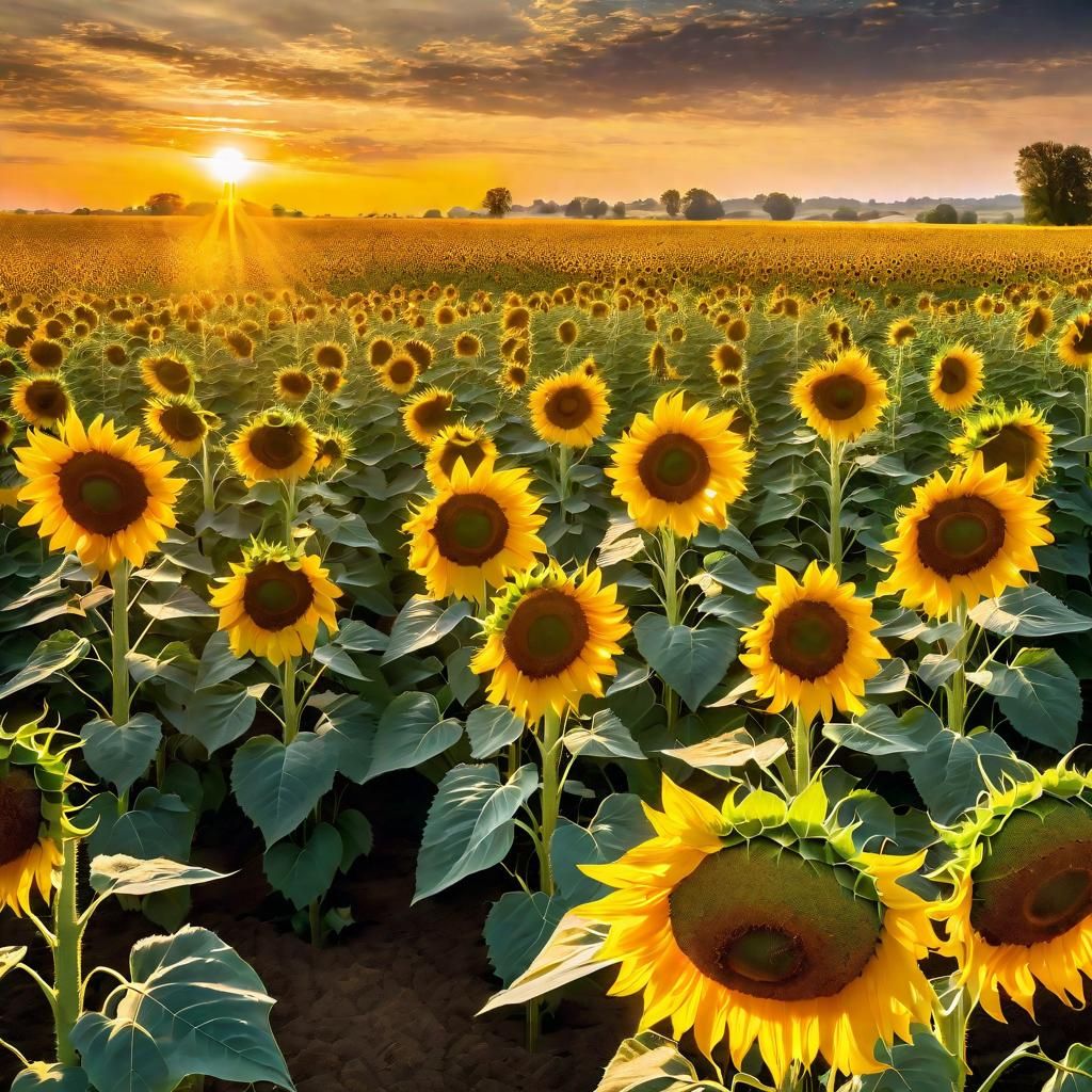 Golden Sunflower Field at Sunset
