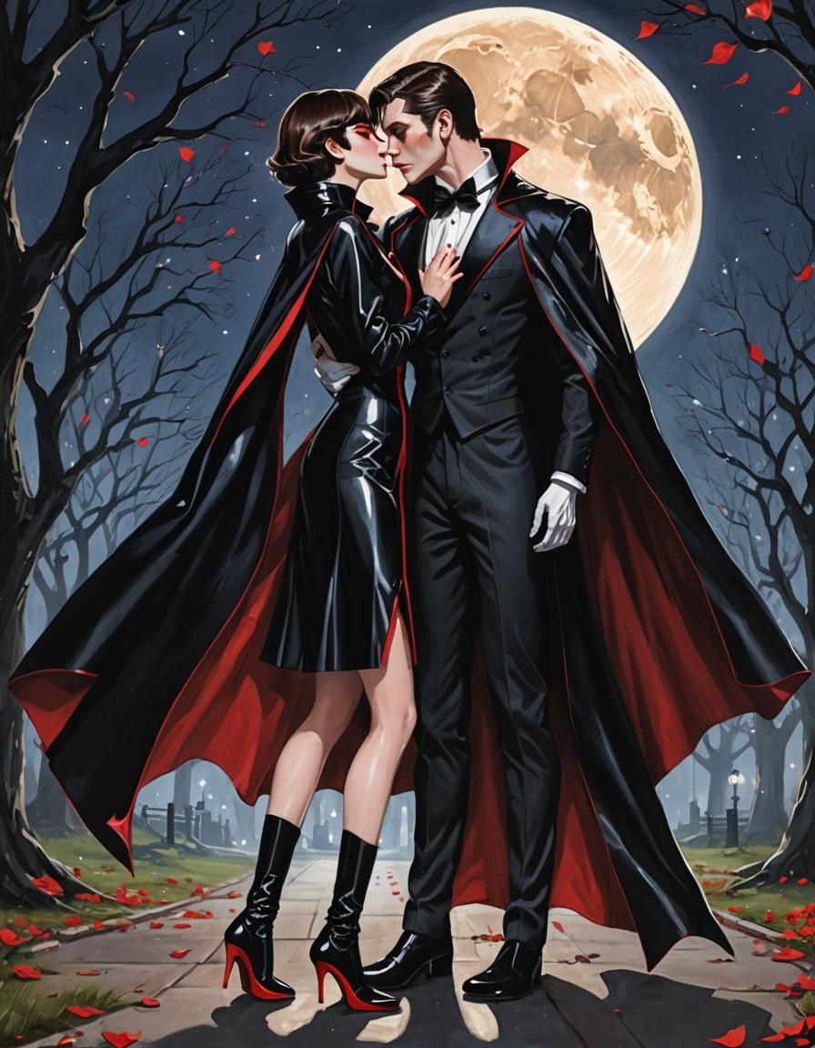 Vampire Couple Embrace in Anime Style