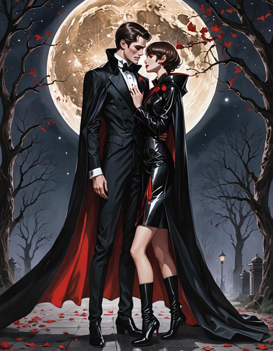 Vampire Couple Kissing in Anime Art Style