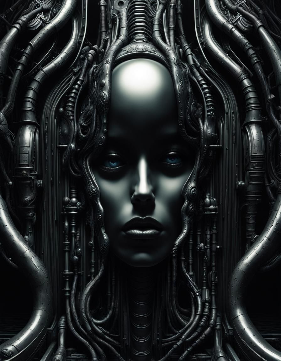 Abstract Sci-Fi Portrait in Giger Style