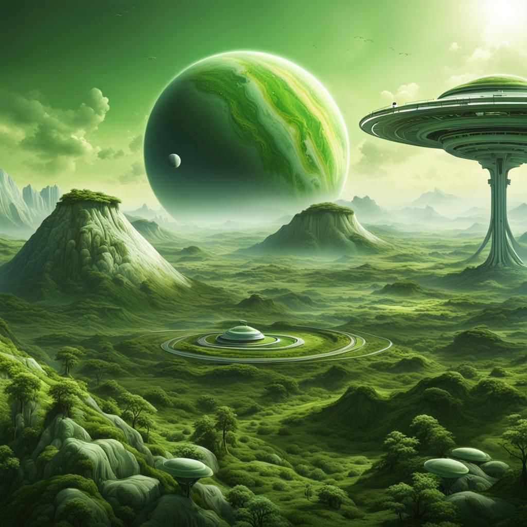 Exoplanet with Ringed Planet and Space Station