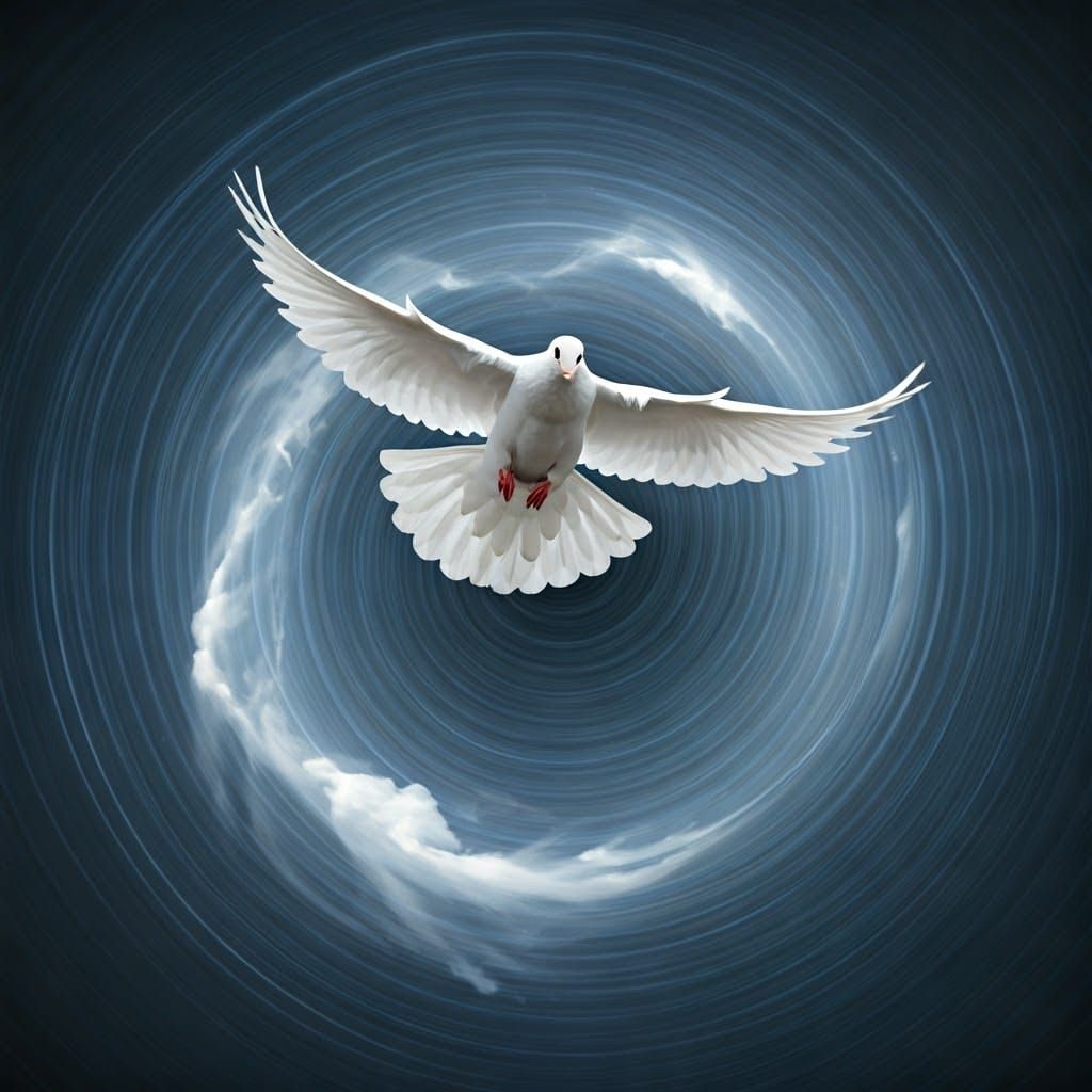 Ethereal Whirlwind Envelops a Soaring Dove in Cyberpunk-Insp...