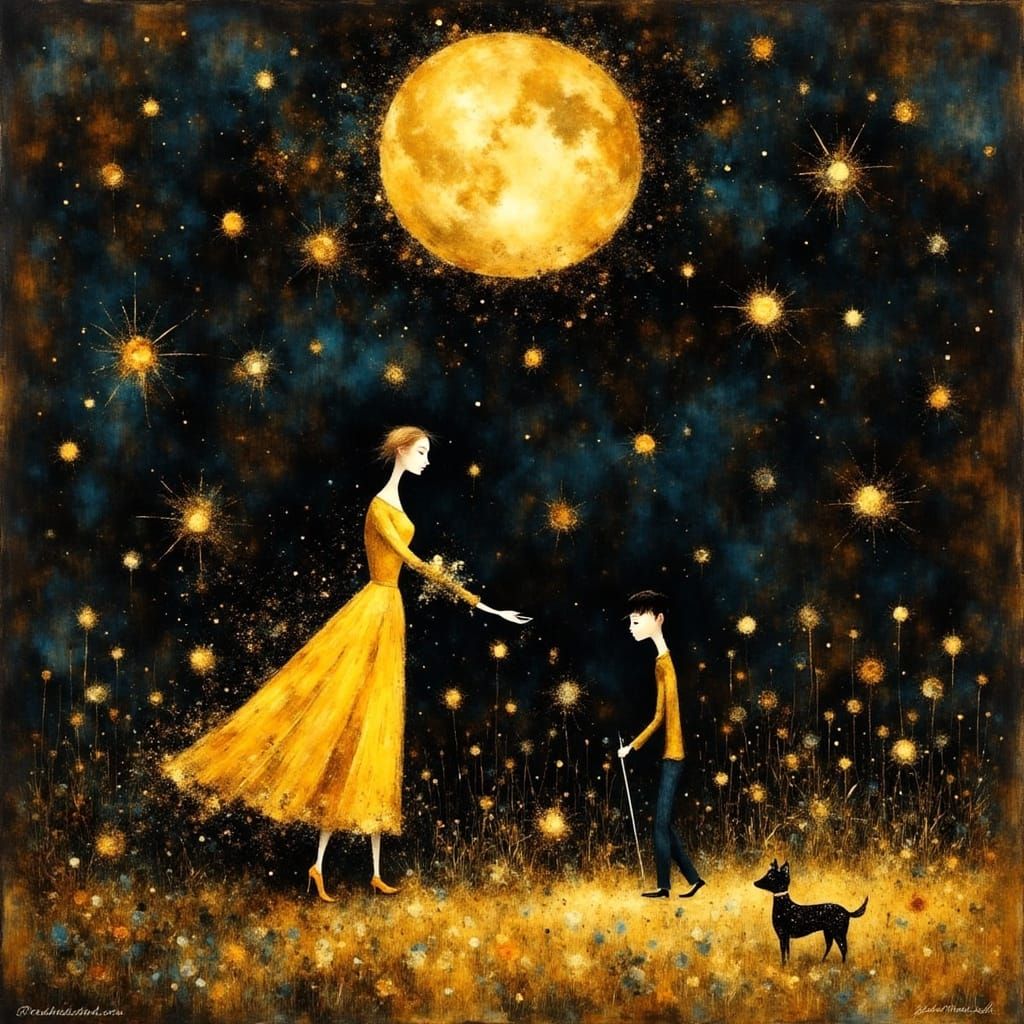 Abstract Expressionist Painting of Shimmering Gold