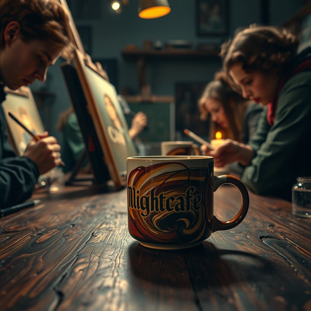 Nightcafe Mug with Painters, in Dutch Masters Style